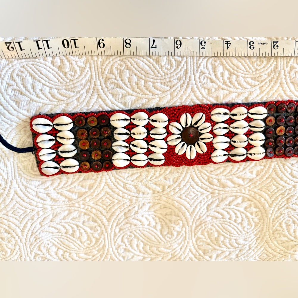 Red and White Handmade Artisan Beaded Belt - Picture 7 of 12